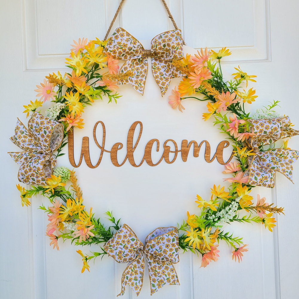 Floral Welcome Wreath with Bows
